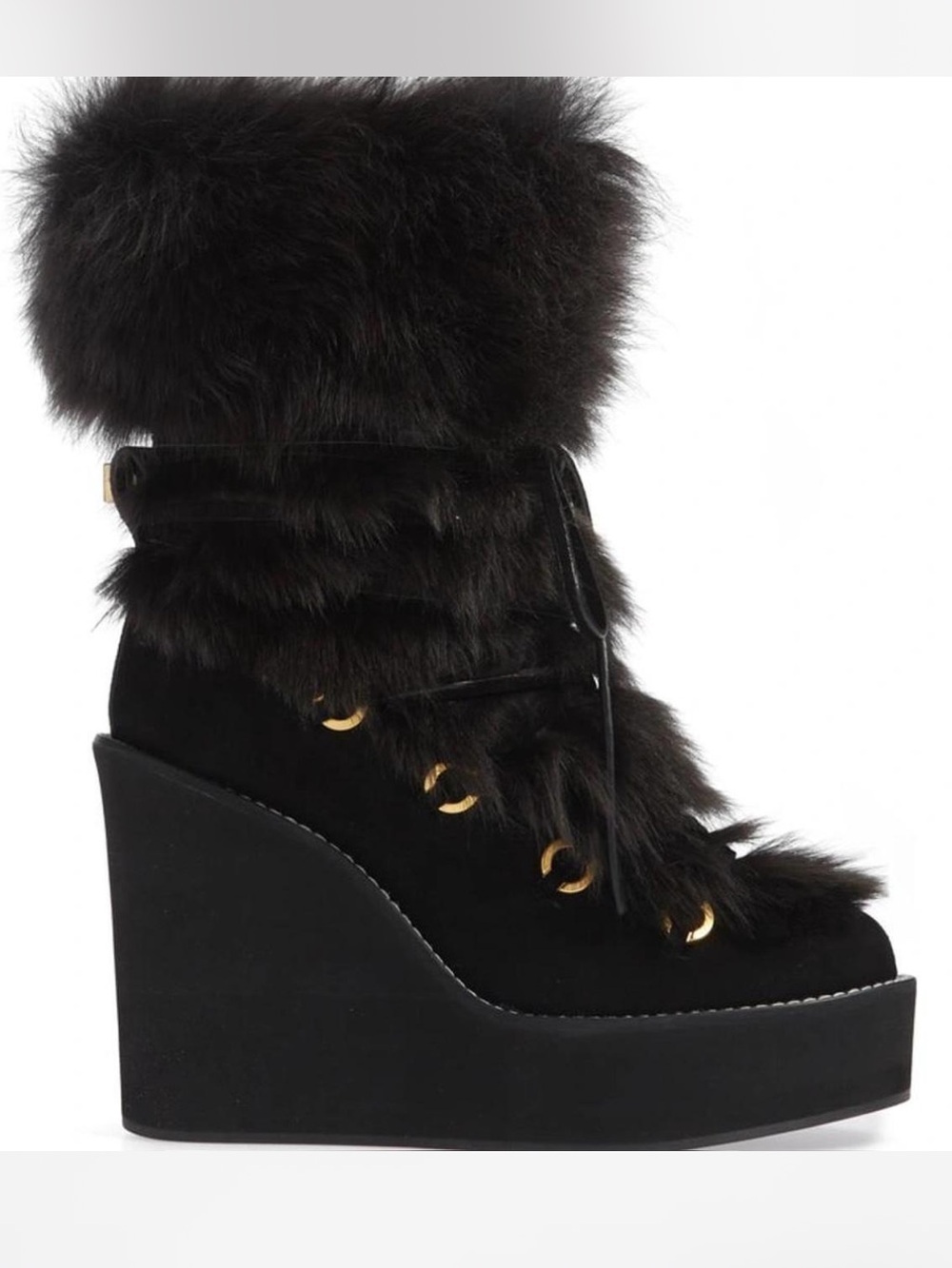 Stuart Weitzman Nikita fur wedge boots chunky suede leather